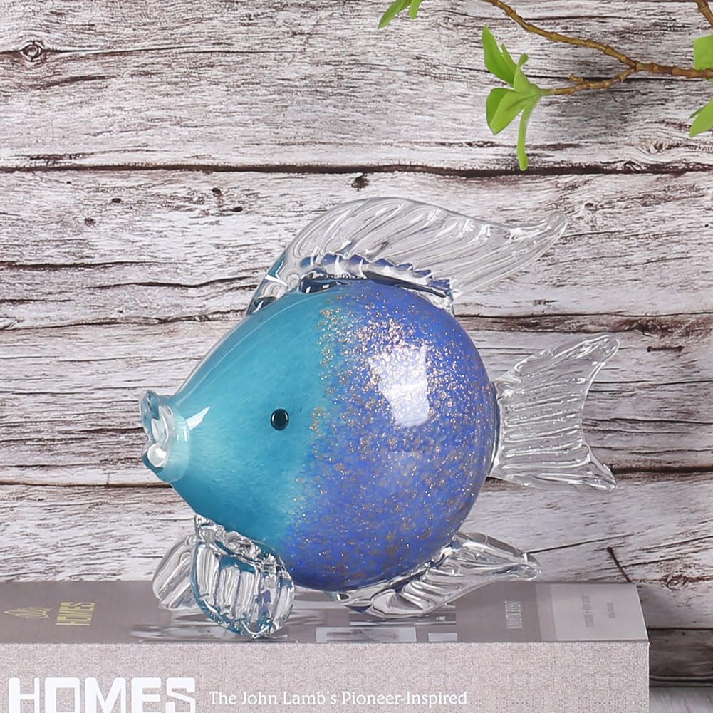 QIANLING Glass Fish Figurines - Coastal Home Decor, Modern Ocean Centerpieces for Living Room, Dining Area, Bathroom, Office, Coffee Table, Beach House, Nautical, Seaside, Entrance, Shelf Display