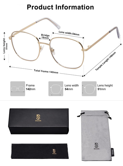 SOJOS Classic Square Blue Light Blocking Glasses for Women Men Stylish Computer Glasses SJ1137, Gold Frame/Anti-Blue Light Lens