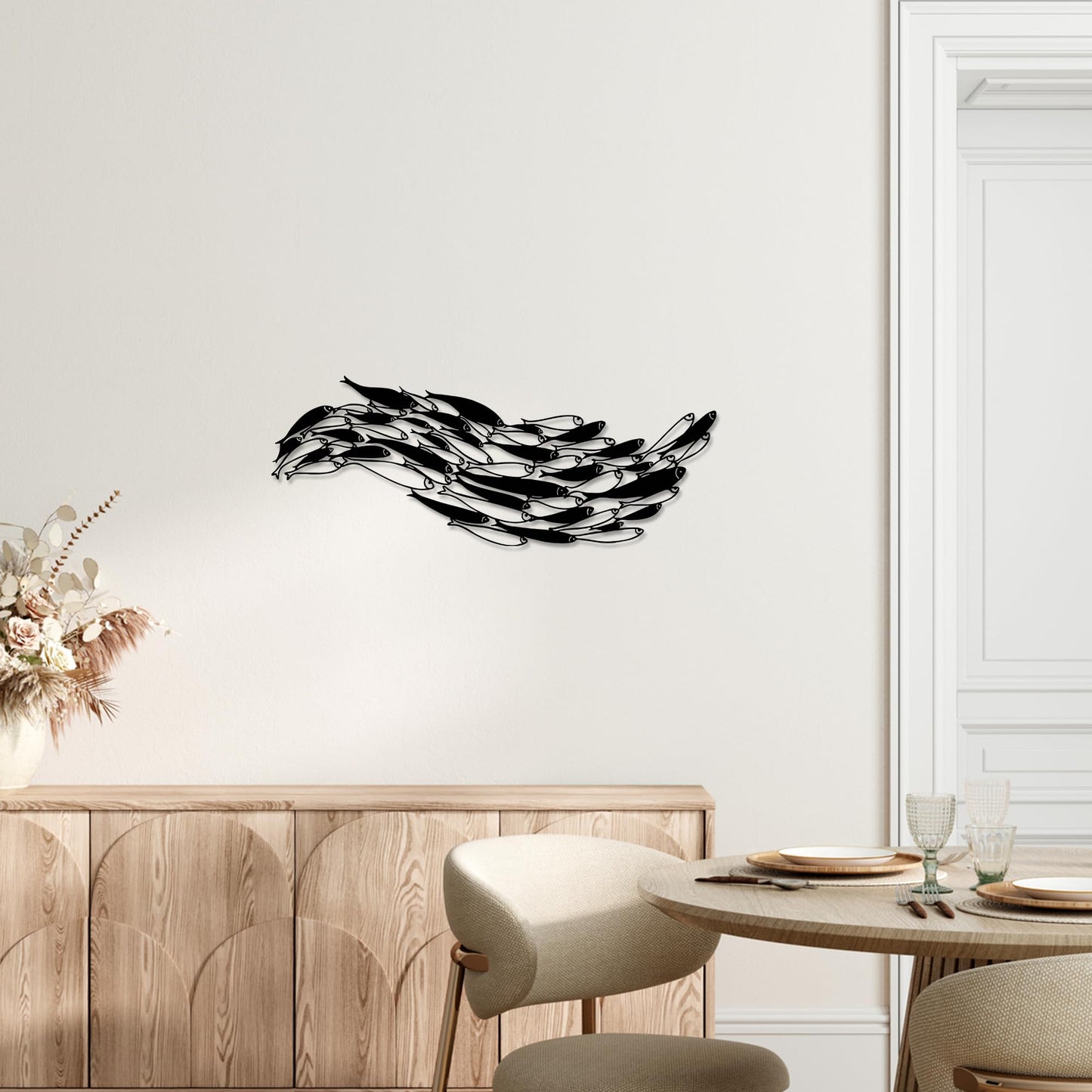 Rajukit Metal Fish Wall Art,School of Fish Sculpture Set, Rust-Resistant Coastal Decor for Bathroom, Ocean-Themed Spaces