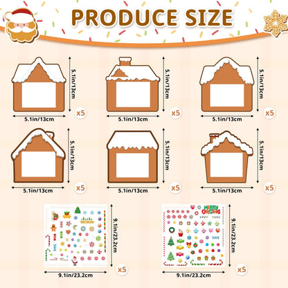 30 Packs Christmas Picture Frame Craft Kits for Kids DIY Xmas Gingerbread House Candy Photo Craft Hanging Frame gingerbread cookie Ornaments for Holiday Art Decorations Home Class Game Activities
