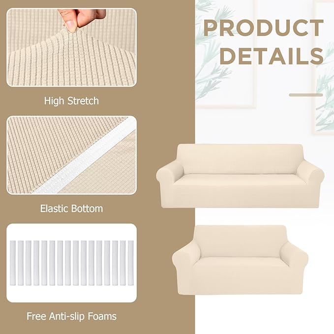 Peryiter 2 Pcs Sofa Covers Couch and Loveseat Covers Set Stretch Sofa Slipcover