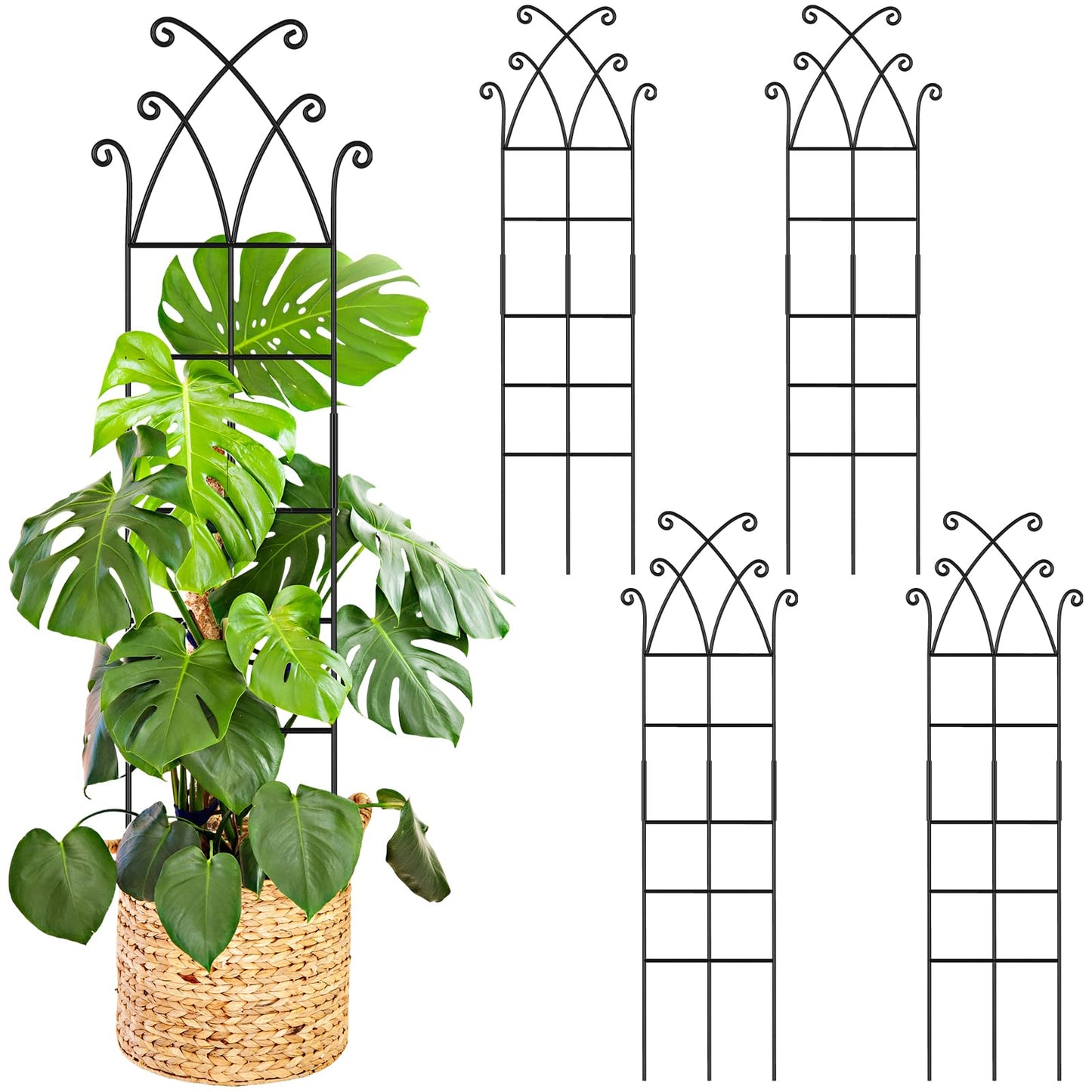 33.8in Tall Trellis for Climbing Plants Indoor & Outdoor, 4 Pack Metal Trellis for Potted Houseplant, Sturdy Support for Ivy, Pothos, Monstera, Hoya and Flower Vines, Black