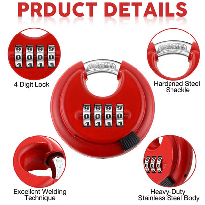Maitys 10 Pack 4 Digit Combination Locks Stainless Steel Code Disc Lock Combo Padlock with Hardened Steel Shackle for Sheds Locker Storage Unit Gym Fence Gate Outdoor Indoor, Round (Red)