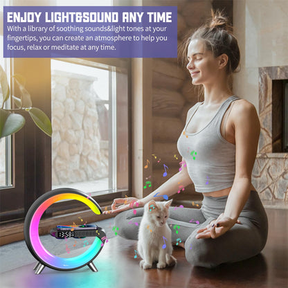 4 In 1 Smart LED Table Lamp, Alarm Clock, Wireless Charger, Night Light, Bluetooth Speaker with App Control, Bedside Lamp for Bedroom, Office, Home Decor, Family, Girls Boys Birthday Festival Gifts