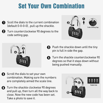 1 Pack disecu 4-Digit Combination Lock, Waterproof Outdoor Padlock for School Gym Locker, Fence, Gate, Shed, Storage Unit (Black)