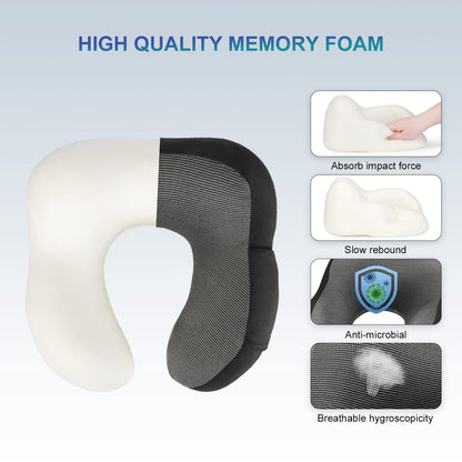 Eono Neck Pillow Memory Foam, Travel Pillow for Neck, Comfortable Neck and Head Support Pillow for Plane Cars Trains Office, Soft Flight Travel Cushion for Sleeping