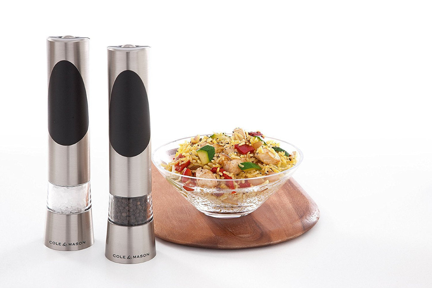 Cole & Mason Richmond Electronic Salt & Pepper Mill Gift Set - One-Button Electric Spice Grinder with Large Grinding Chamber - Requires 6 AAA Batteries - Hand Wash Kitchen Tool - Stainless Steel