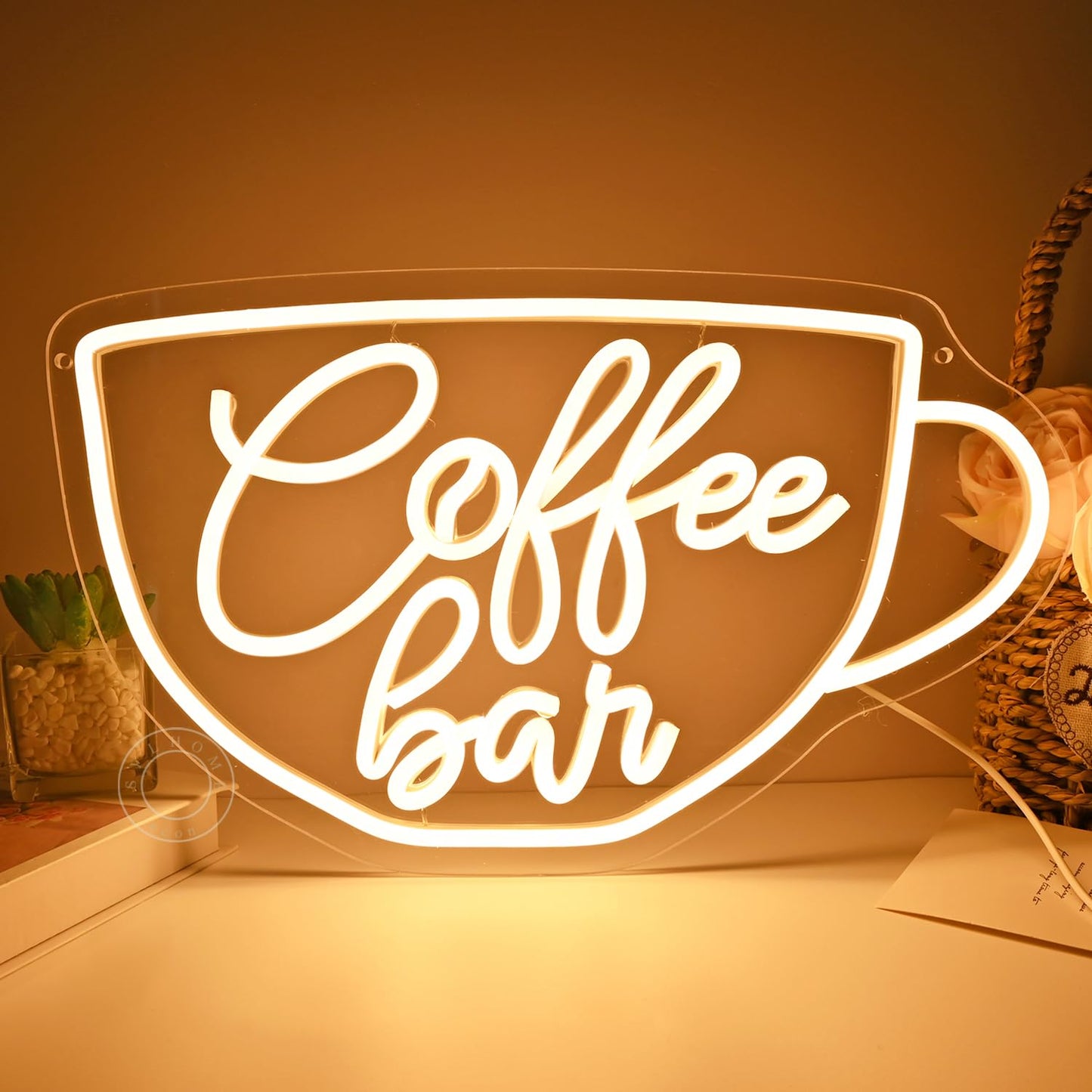 SYLHOME Coffee Bar Led Neon Light Sign Coffee Shop Business Home Bedroom Kitchen Restaurant Birthday Christmas Party Light Up Sign 15.75" X 9.4" USB Warm White
