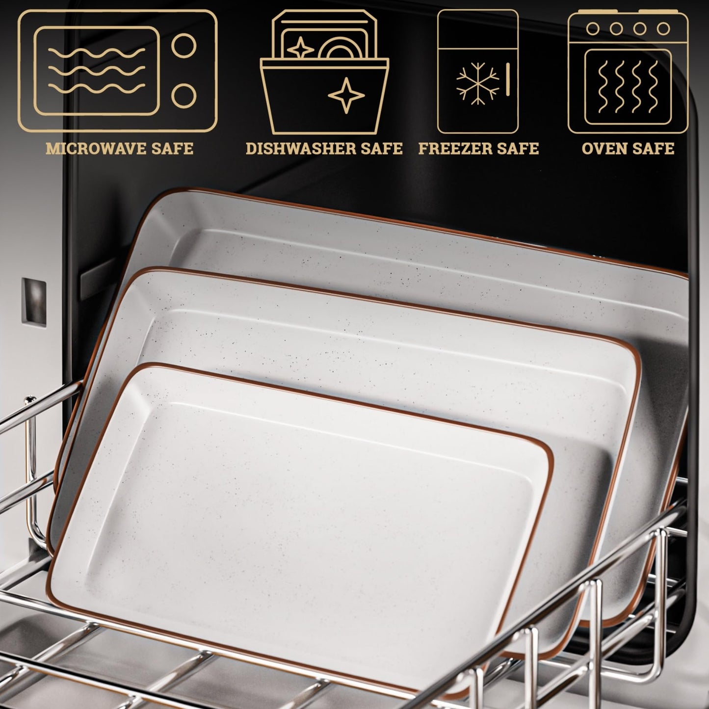 Ceramic Serving Platter Set of 3 - 16 / 14 / 12 Inches Oven Safe Serving Dishes for Entertaining - Platters and Trays - Porcelain Plates - Ceramic Grilling Platter - Rectangular Plates - Turkey Dishes