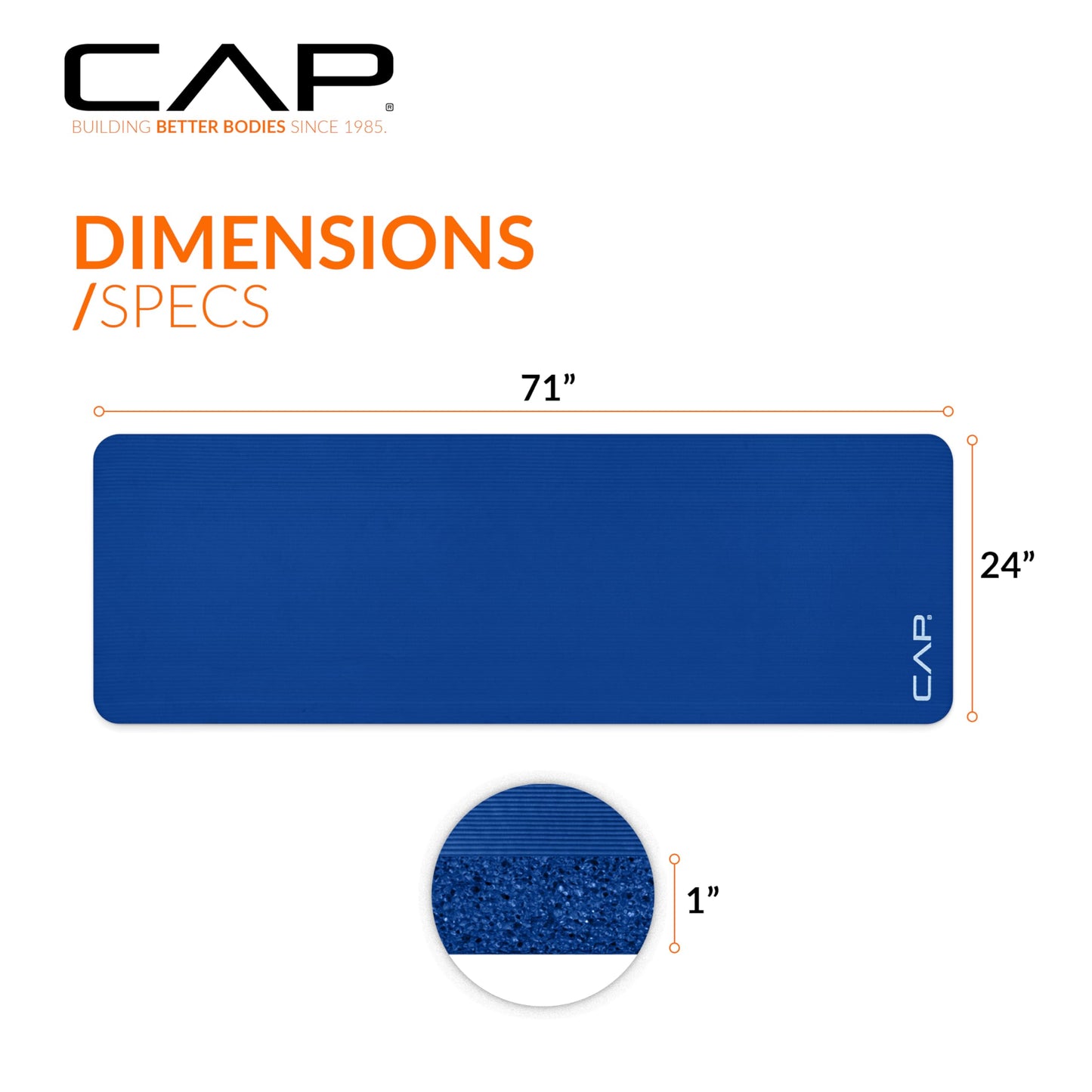 CAP Barbell 1-Inch High Density Exercise Yoga Mat with Strap | Multiple Colors