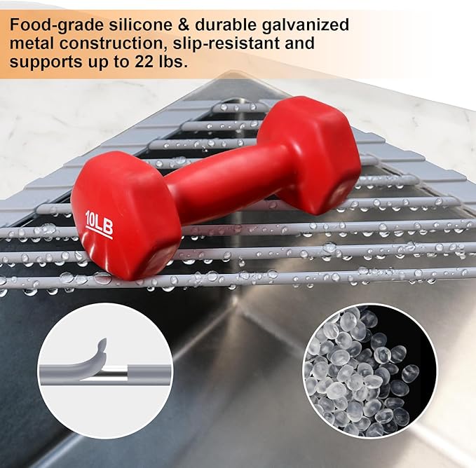 Corner Sink Caddy Kitchen Sink Organizer, Silicone Wrapped Triangle Roll Up