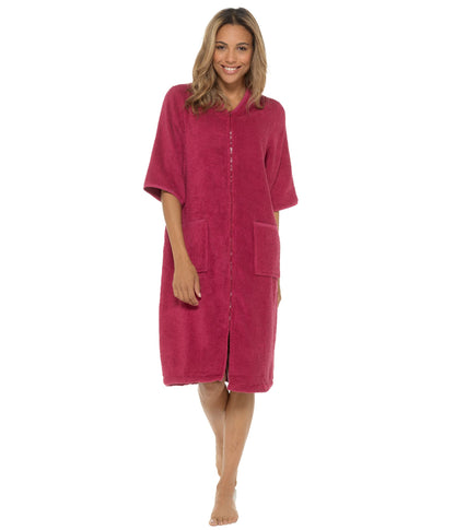 Ladies Undercover Zip Towelling Robe LN728 Wine 14-16