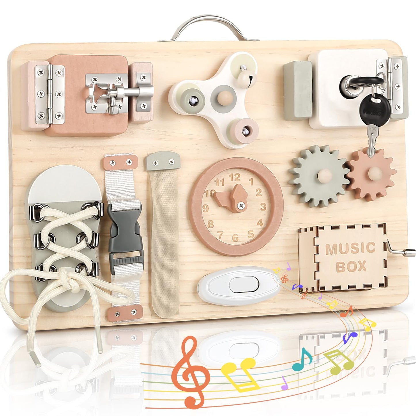 Joyreal Wooden Busy Board for Toddlers - Activity Board Sensory Toys Fidget Board Montessori Travel Toys for Plane Fine Motor Skills Gift for Girls Boys