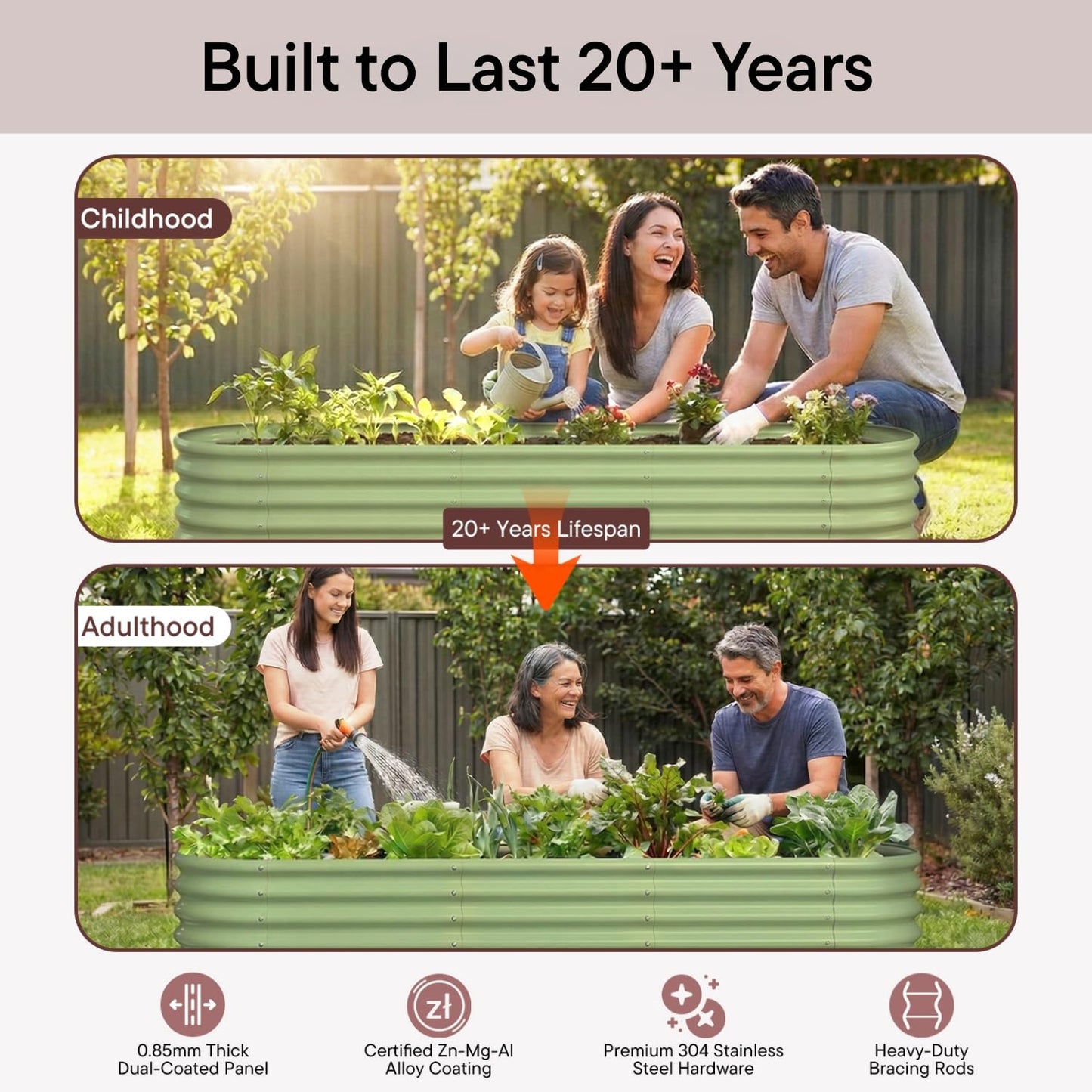 Annoell 30" Extra Tall Galvanized Raised Garden Bed, 6x2x2.5 ft Metal Planters for Outdoor Plants, Heavy Duty Flower Bed Deep Root for Vegetable, Garden Bed Outdoor Large Planter Box - Moss Green