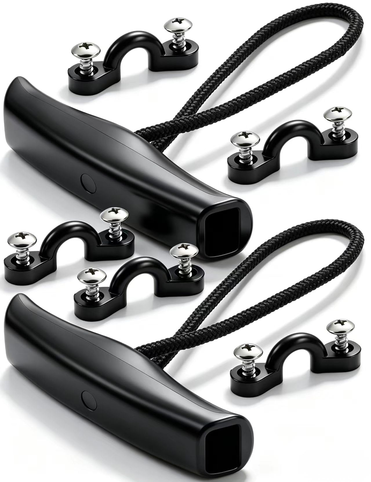 Borogo 2 PCS Kayak Canoe Carry Handle Pull Handle T-Handle with Cord and 5PCS Pad Eyes - 10 PCS Screws Replacement Hardware Parts Kit