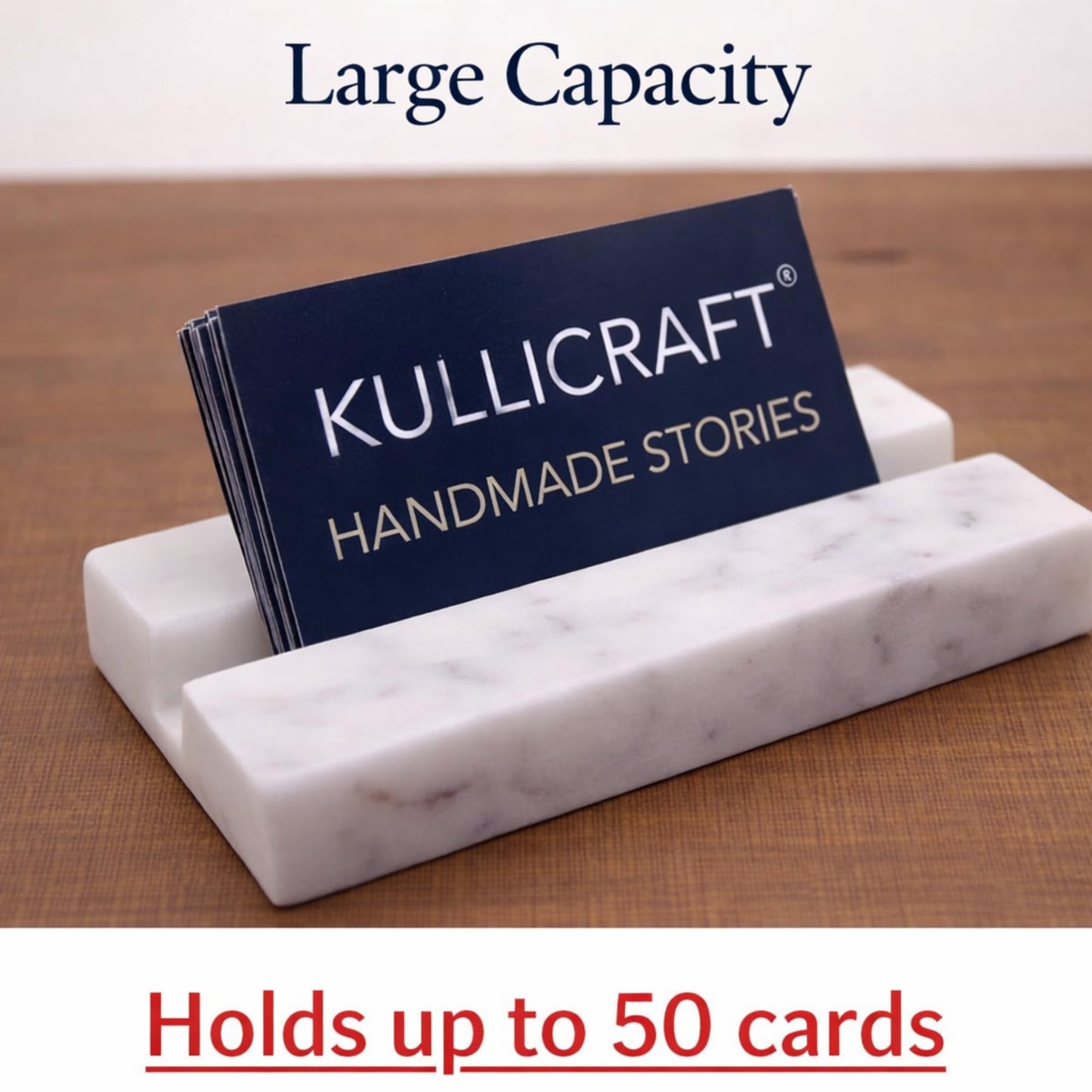 KC KULLICRAFT Business Card Holder for Desk - Business Card Display Holder - Made Of White Carrara Marble - Desk Organizer Stand For Business Cards - Cute Office Desktop Accessory For Men And Women.
