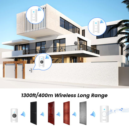 TECKNET Wireless Doorbell 1300FT, IP67 Waterproof Classroom Doorbell Battery-Powered Door Bell, 60 Chimes 5-Level Volume, Electric Doorbells No Plug-in Required for Home Classroom Teachers Warehouse