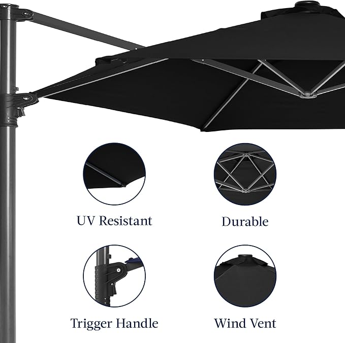 Best Choice Products 10ft Offset Cantilever Hanging Market Patio Umbrella, Smooth 360° Rotation, 8 Sturdy Ribs, Easy Adjustment - Black