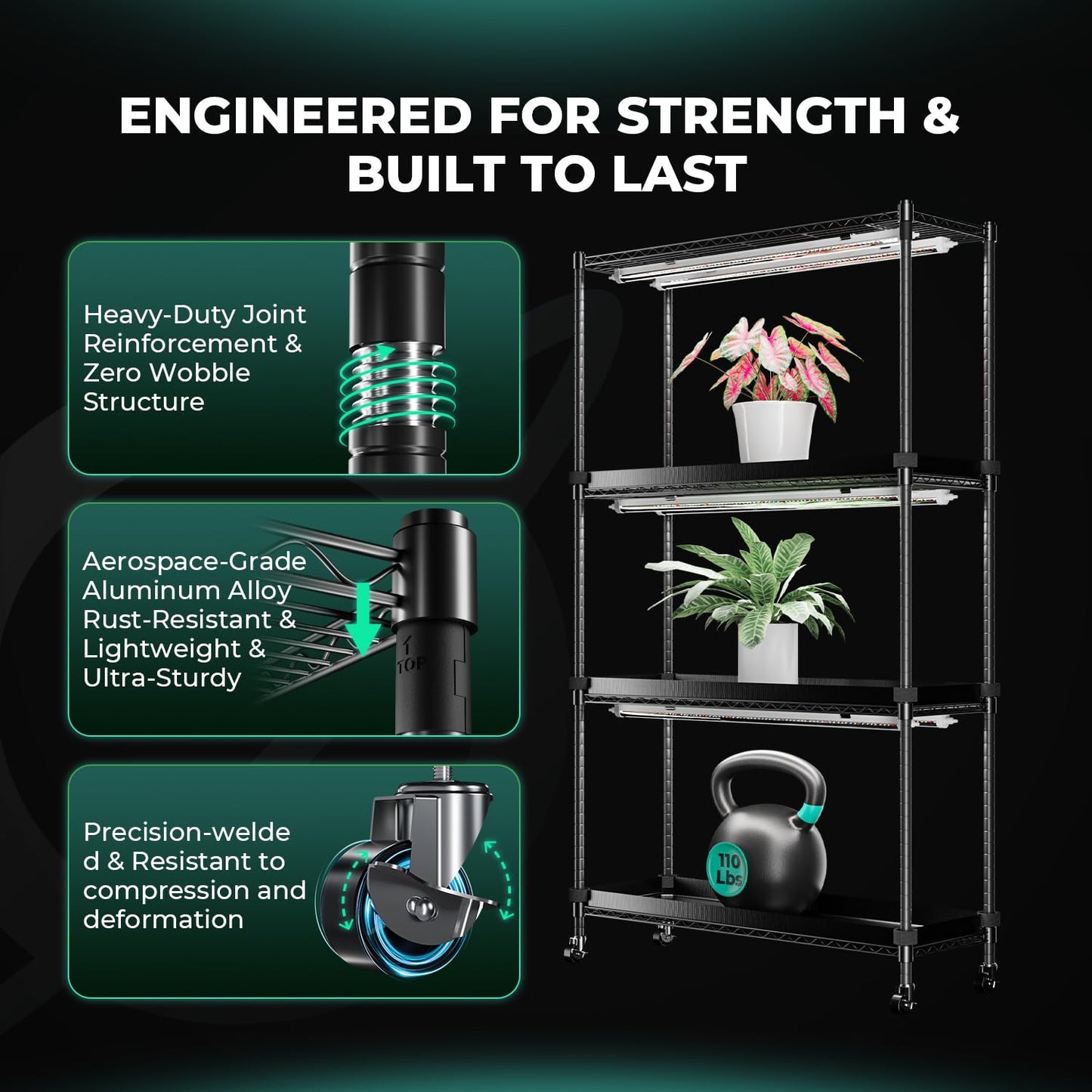 MARS HYDRO 2025 Plant Stand with Grow Lights 4-Tier Plant Shelf with 6 Full Spectrum LED Lamps (54W, 12‘’) & Grow Tent Mini Greenhouse for Vegetables, Seedlings, Plant Growth 5000K, 16x12x47''