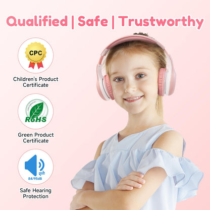 EarFun Kids Headphones Wireless, Bluetooth 5.4 Headphone for Child with Mic, 85/94dB Volume Limited Foldable Over Ear, Hi-Fi Stereo Sound, 40H Playtime, Gifts for Girl, Tablet/Phone/PC, School/Travel