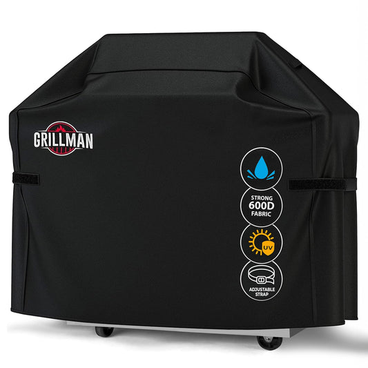 Grillman Heavy Duty BBQ Cover - 147 x 61 x 122 cm Waterproof Barbecue Cover for Outdoor Grill - Fits Weber, Char Broil, Outback - Windproof, Rip-Proof, UV Resistant - Black