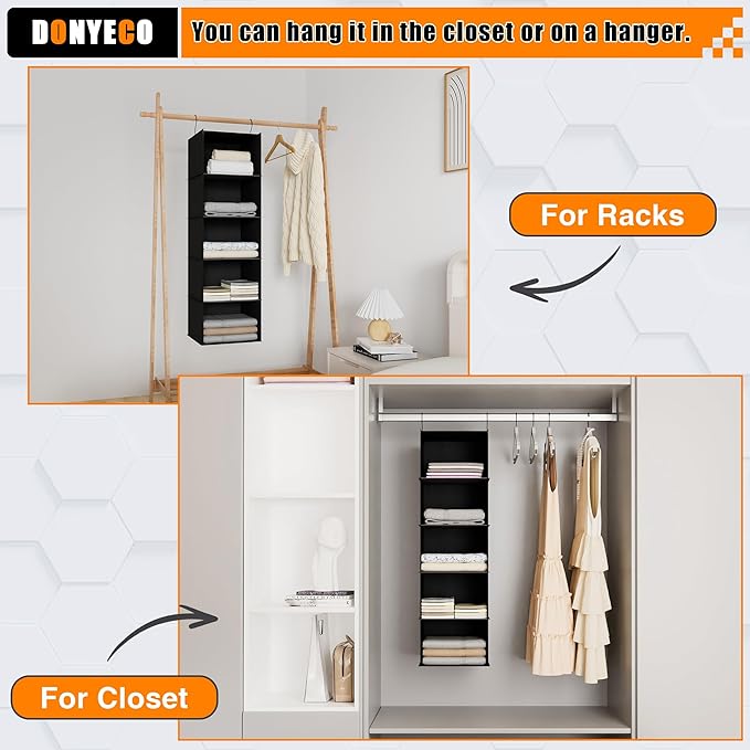 Hanging Closet Organizer and Storage 5-Shelf, Easy Mount Foldable Hanging