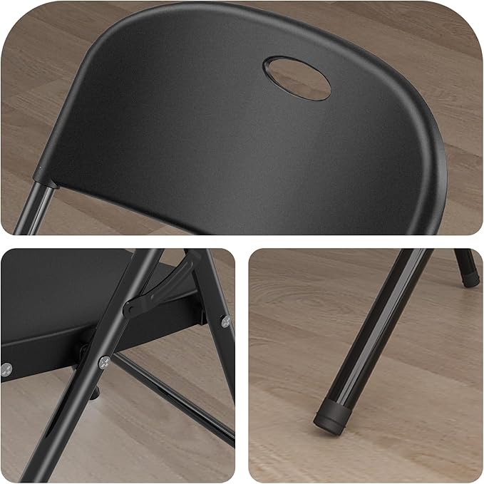 Nazhura 350 Weight Limit Heavy Duty Plastic Folding Chair with Reinfoced Steel Frame for Indoor and Outdoor, Wedding, Party, Restaurant, Meeting Room, Patio and Garden (Black, 4 Pack)