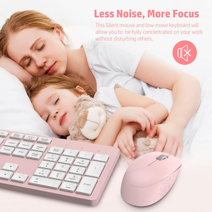 LeadsaiL Wireless Keyboard and Mouse Set, 2.4GHz USB Computer Keyboards and Mouse Combo, Ergonomic Design with 12 Multimedia Shortcuts for HP/Lenovo Laptop and Mac-Pink