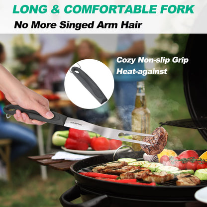 HAUSHOF Large Grill Accessories Heavy Duty BBQ Set Gifts for Men/Women - Premium Stainless Steel Spatula, Fork & Tongs, Barbecue Utensils Tool Kit Gift for Grilling Lover Outdoor