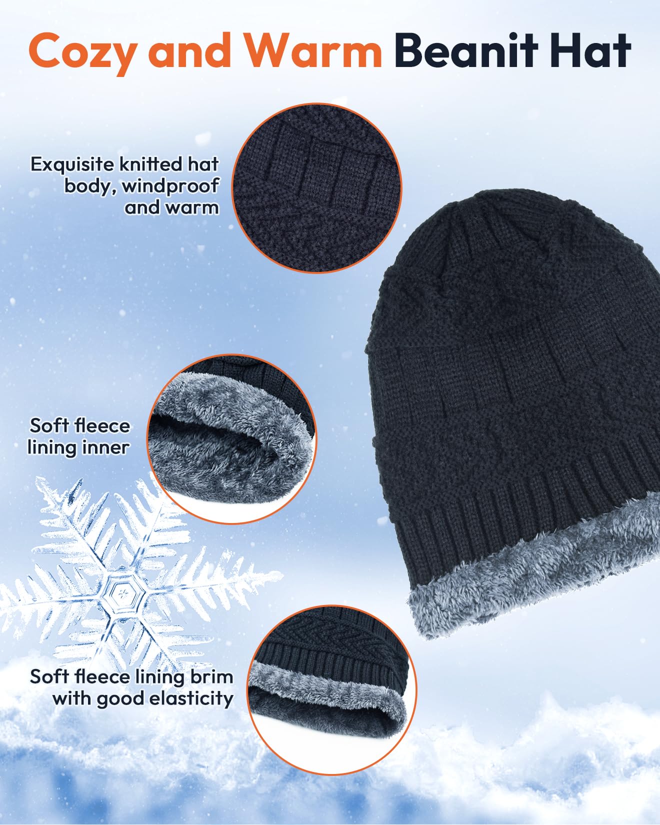 EAONE Kids Winter Hat Gloves Scarf Set, Knitted Toddler Beanie Cap, Mitten Gloves, and Neck Warmer for Boys Girls Aged 5-12