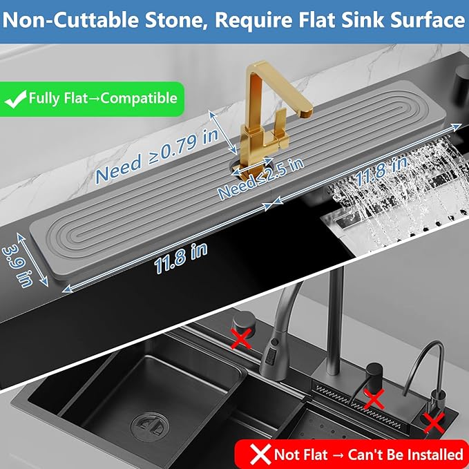 24'' Longer Faucet Mat for Kitchen Sink Stone Faucet Mat for Kitchen Sink