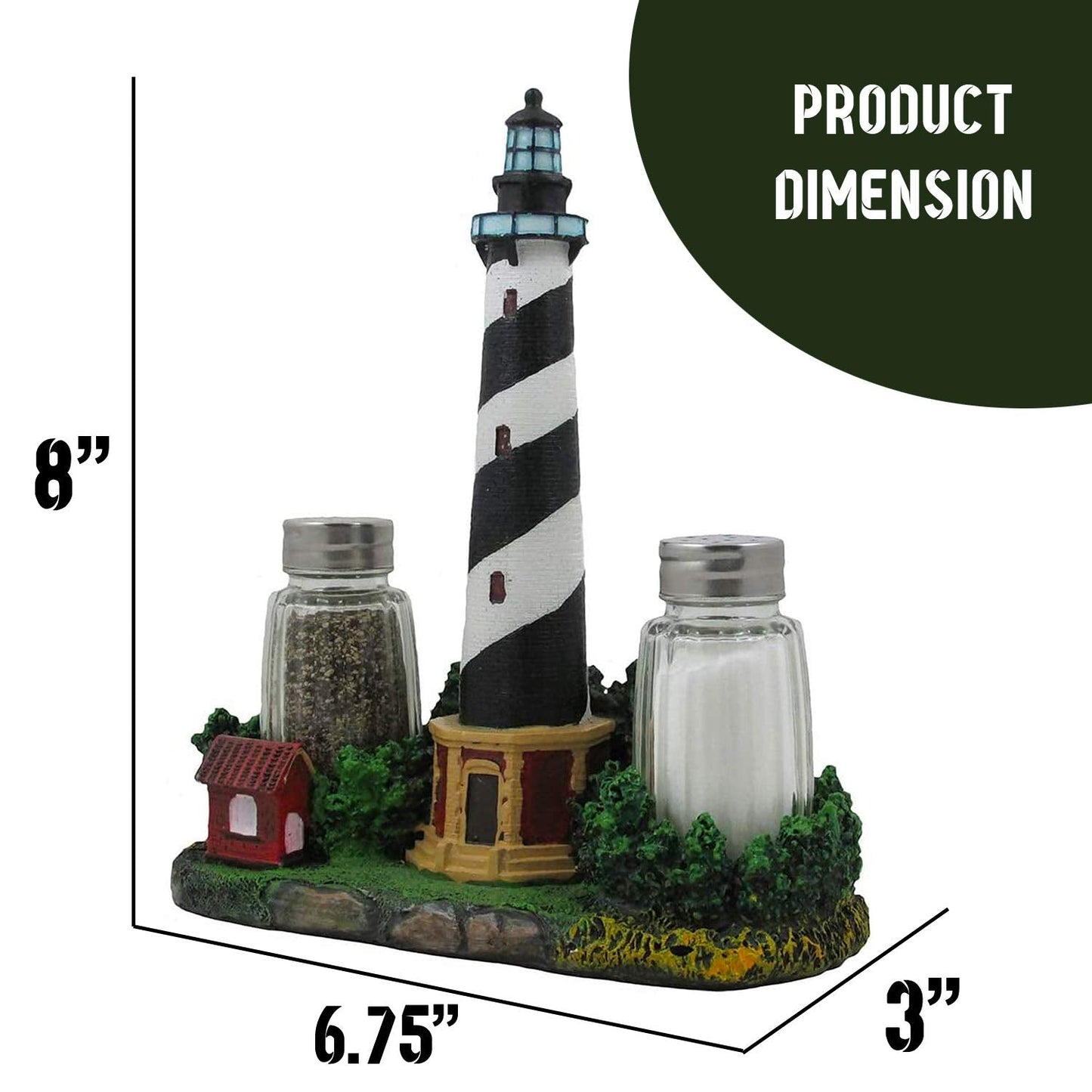 Nautical Cape Hatteras Lighthouse Glass Salt and Pepper Shaker Set Figurine with Holder in Decorative Kitchen Decor Sculptures and Collectible Coastal Gifts