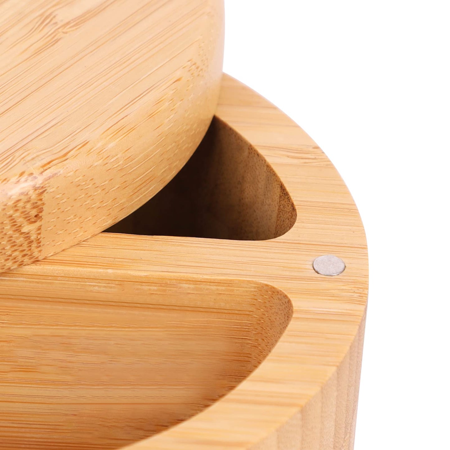 HTB Bamboo Salt and Pepper Bowls, Divided Salt Cellar With Swivel Lid and Spoon, Seasoning Containers With Magnetic Lid to Keep Dry, Mini Spoon Built Into Top, Great When You May Have Messy Hands