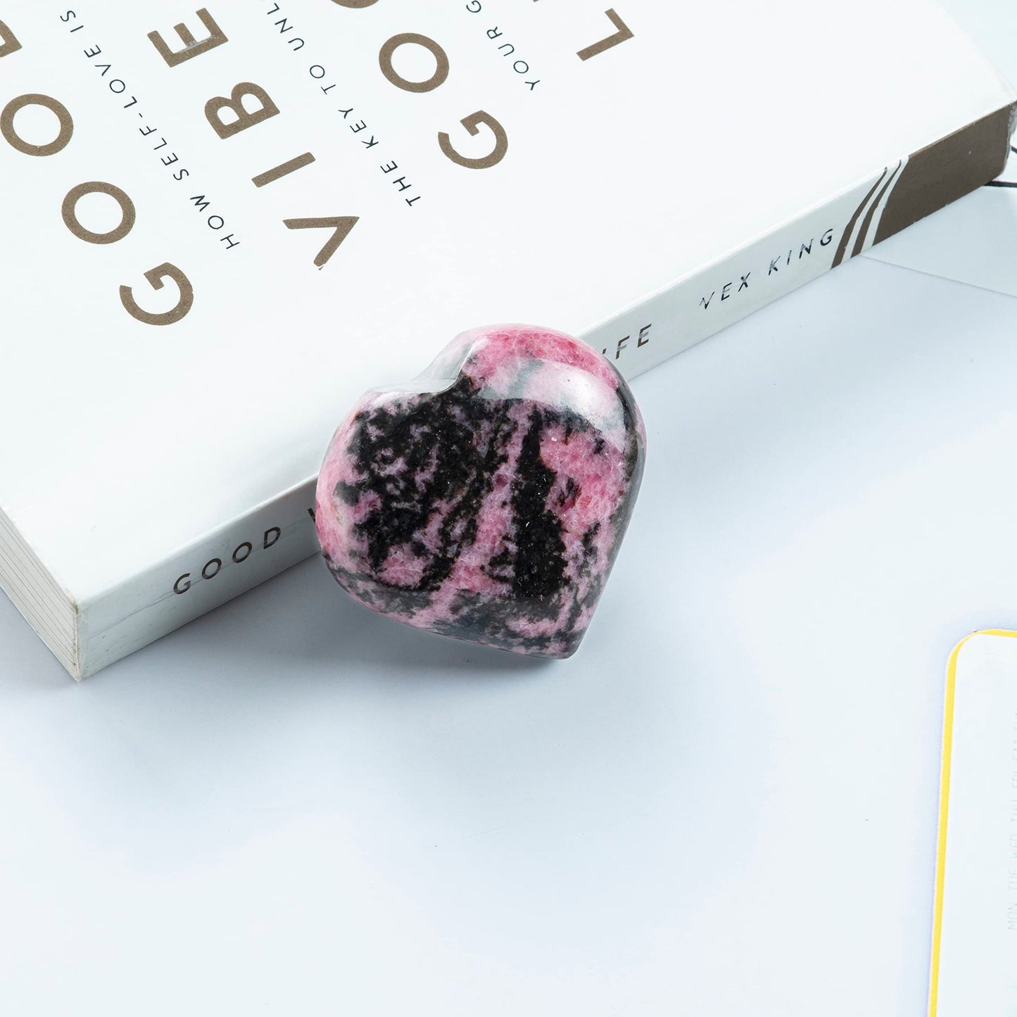 Crocon 50mm Rhodonite Heart stone Big Heart Shape Puff Stones Set 450+ Carats Pocket Crystal Healing Tumble Collection Palm Worry Stone Good Luck Charm Meditation Gift Craft Home Decor