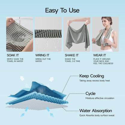 RDEKISS 4 Pack Cooling Towels (40"x12"), Soft Breathable Chilly Towel, Ice Towel, Microfiber Towel for Yoga, Sport, Running, Workout, Gym, Fitness, Workout & More Activities - Gray