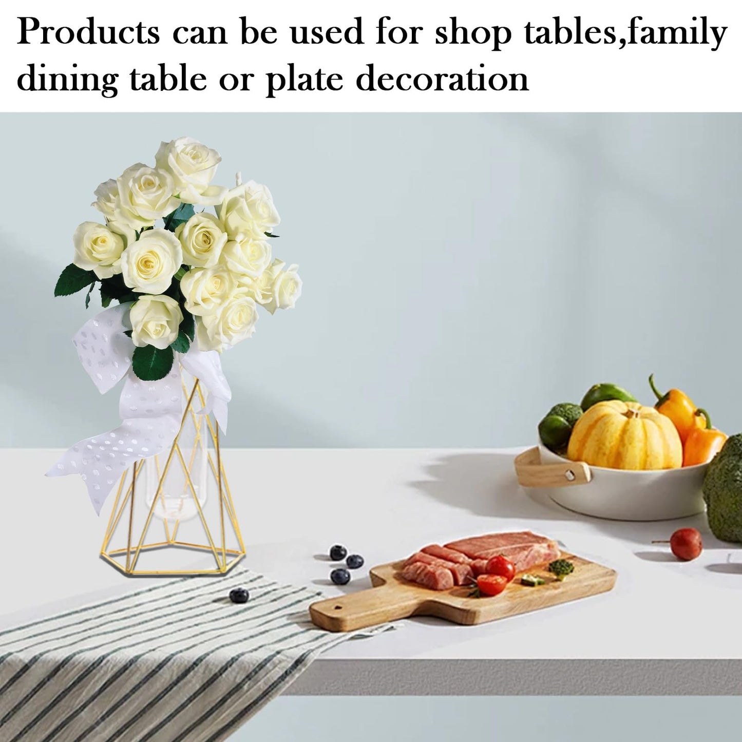 Hyuetrsa 12 Pcs Gold Geometric Vase for Centerpieces, Glass Vase with Metal Flower Stand Hydroponic Plant Test Tube Modern Vases for Wedding Home Decor（6.3 Inch）