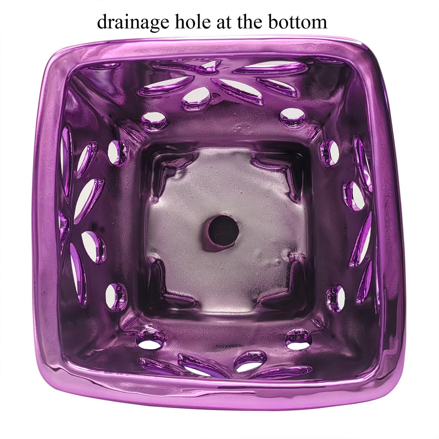 Grdthzey Orchid Pots with Holes Square Ceramic Orchid Planter Pots 5.5 inch (Purple)