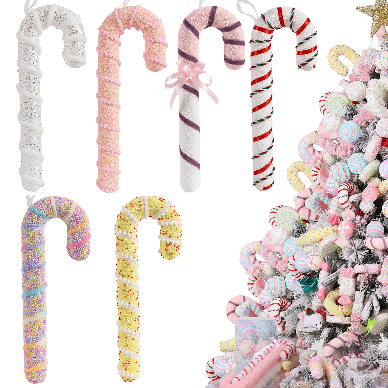 LANGXUN 6pcs Candy Land 2025 Xmas Birthday Party Wedding Suppiles Decoration, Hanging Candy Cane Christmas Tree Décor, Christmas Decorative Hanging Ornaments Crafts