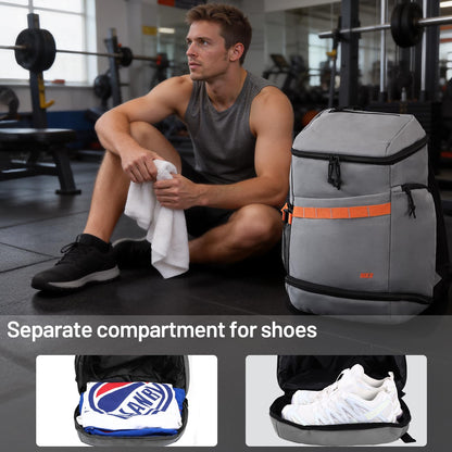 MIER Gym Backpack for Men Women, 35L Basketball Backpack with Shoe Compartment & Wet Pocket Waterproof Sports bag for Travel Workout, Gray