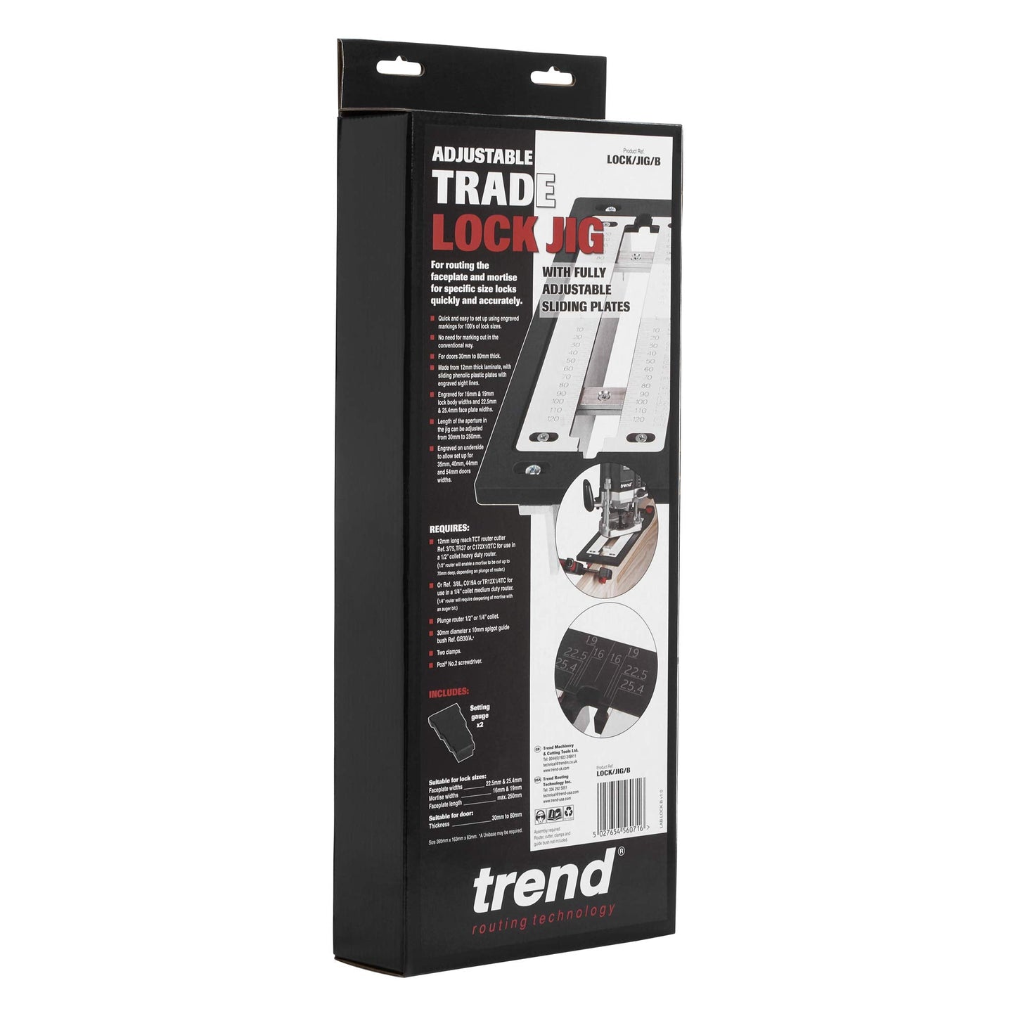 Trend Adjustable Trade Lock Jig for Mortice Lock and Latch Faceplates, Lock/JIG/B,Black