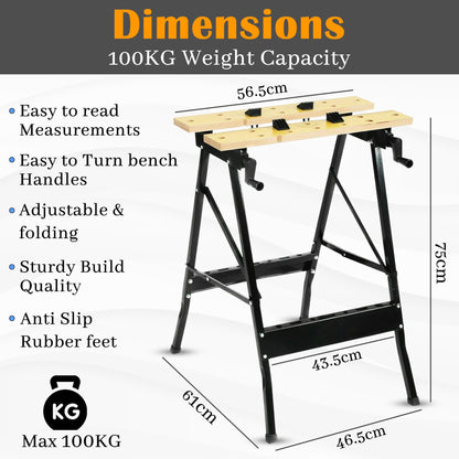 HH Home Hut Portable Folding Workbench - Versatile Woodworking Bench, Ideal for DIY Projects, Workmate Compatible - Foldable Wood Clamping Work Benches Woodwork