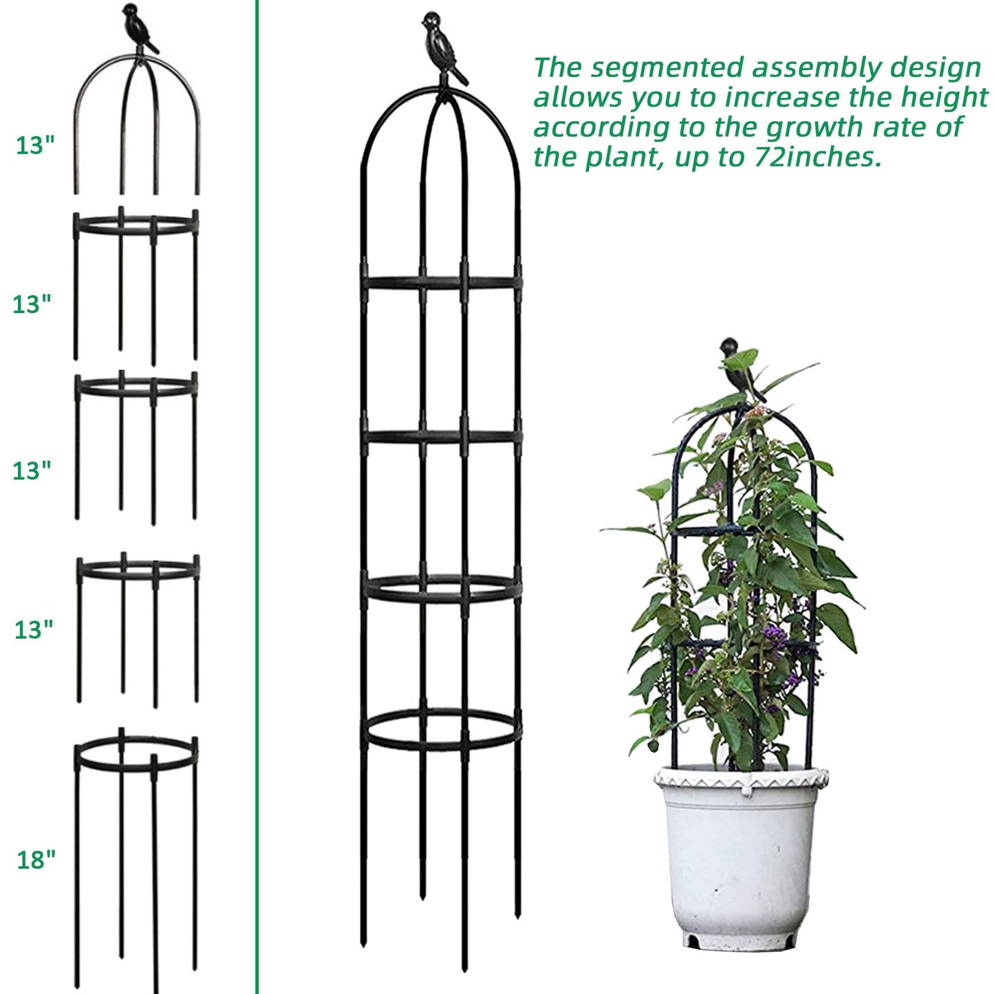Garden Trellis for Climbing Plants, Rustproof Metal Pipe with Heavy Duty 6ft, Garden Outdoor Indoor Potted Plant Support（Black）