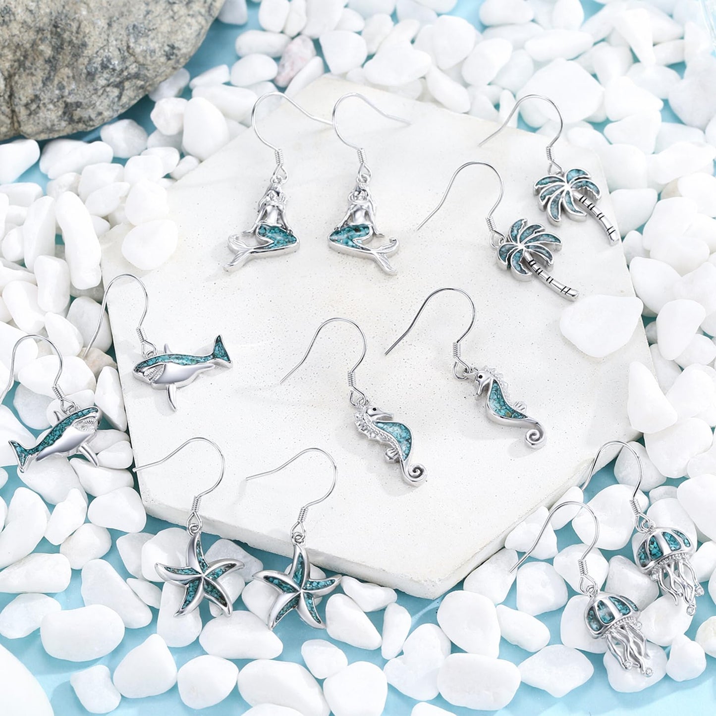 YYmqmq Palm Tree Earrings 925 Sterling Silver Hawaiian Turquoise Tropical Dangle Drop Earrings Beach Themed Ocean Jewelry Gifts for Women Girlfriend Mom