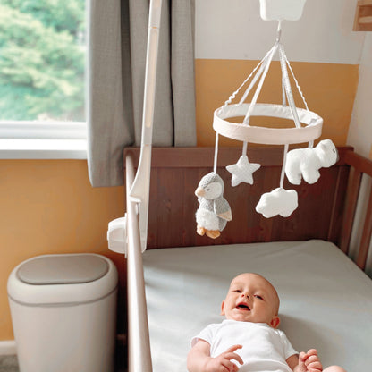 Nuby Penguin Musical Cot Mobile for Babies – Spinning Baby Mobile with Adjustable Arm to Fit Most Cots | Calming Lullabies | Plush Toys