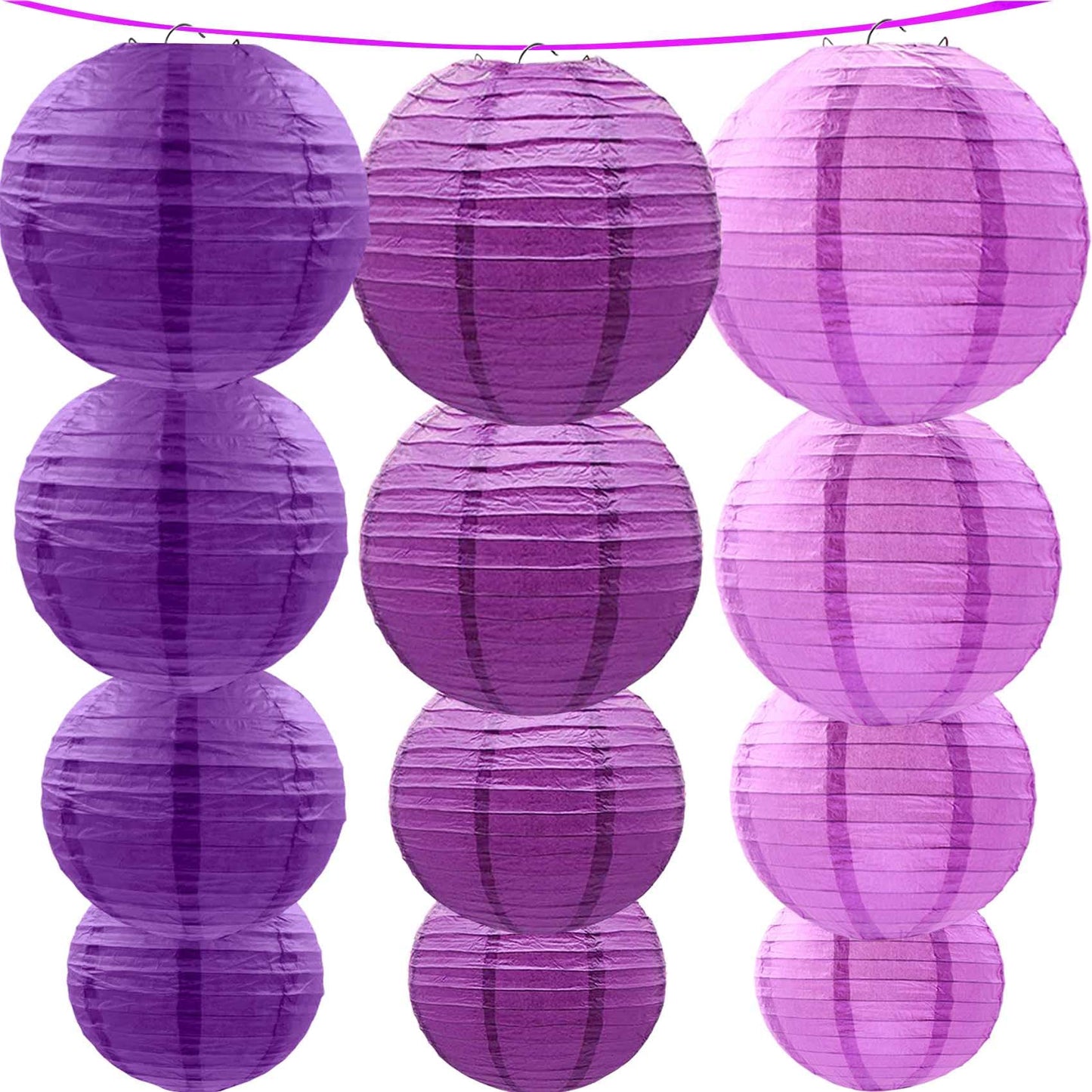 KUNYYI Purple Paper Lanterns 12Pcs Hanging Lanterns for Birthday Party, Wedding, Home Decor, Baby Shower Festive Decoration