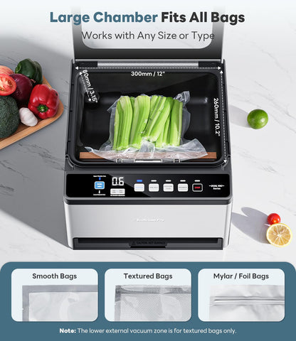 DualCore CVS101 Chamber Vacuum Sealer for Liquids & Sous Vide, 6L Dual Vacuum Zones & Extra-Wide Bag Clamp, 230W Dual-Core Dry Pump x4, Commercial-Grade Food Packaging Machine for Home Use