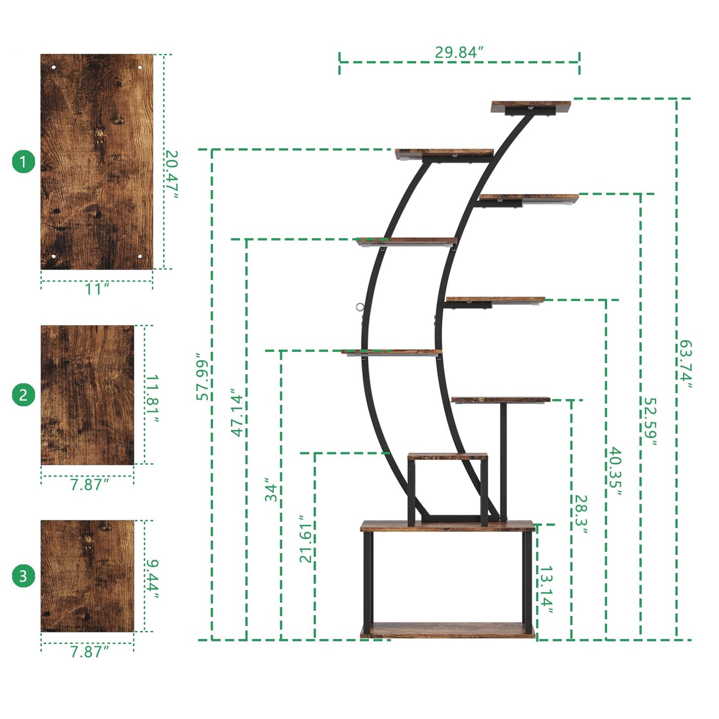 MODCART Plant Stand Indoor with Grow Lights, 63" Metal Plant Shelf, 9 Tiered Indoor Plant Stand, Tall Plant Stands Indoor Multiple Stands for Living Room, Patio