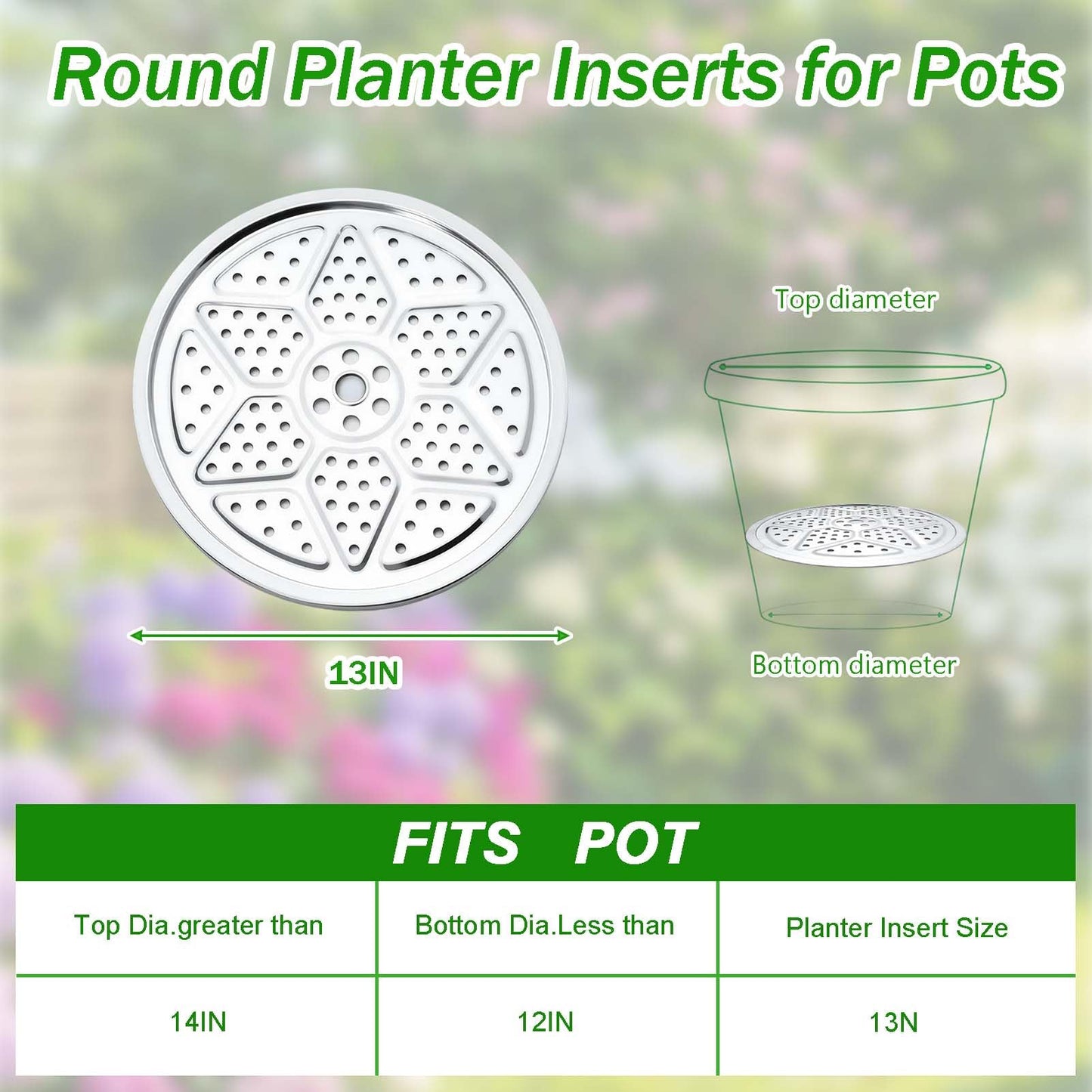 3PCS Round Planter Inserts for Large Tall Pots, 13" Stainless Steel Flower Pot Lift Insert Portable Planter Accessories Circular Plant Risers for Inside Pots with Drainage Hole, Use Less Potting Soil