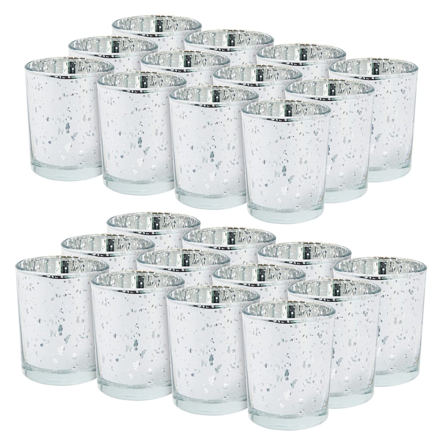 Juvale 24-Pack Silver Mercury Glass Votive Candle Holders - Event & Home Ambience with Tea Lights & Flameless Candles - Glass Votive Holders for Tabletop Displays - 2.6" H x 2.2" W