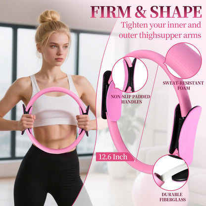Pilates Essentials Kit for Women 15 Pcs Pilates Equipment for Home Workouts with Yoga Circle Ball Ring, 5 Resistance Bands,Pedal Puller Resistance Band,Anti Slip Socks for Starter Set,Pink